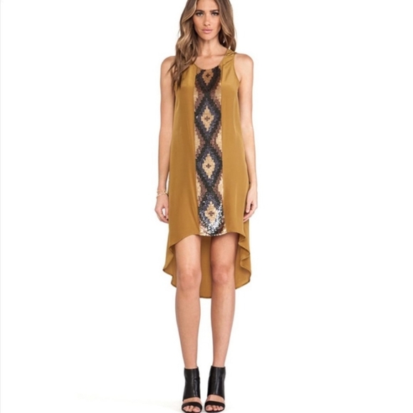 haute hippie gold dress Araminta Sequined Gown with Floral Details - Gold main image 1